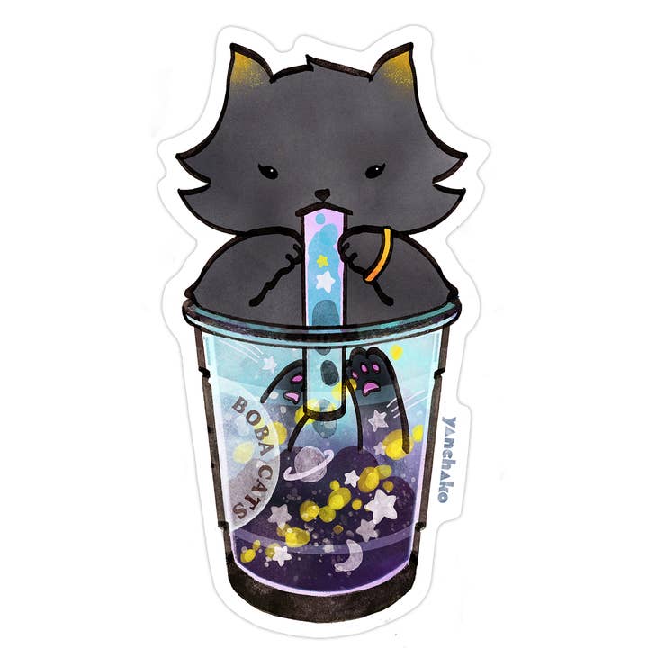 Die-cut Vinyl Sticker Boba Cats Twilight Blueberry for wholesale by YANCHAKO