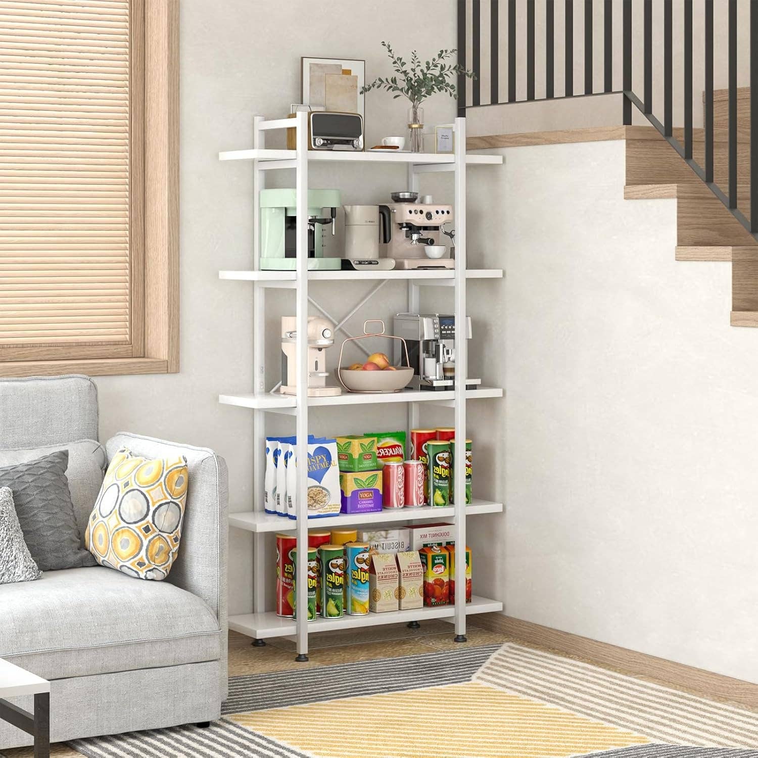 White 5 Tier Wooden Bookcase Tall Storage Organizer for wholesale on Faire6