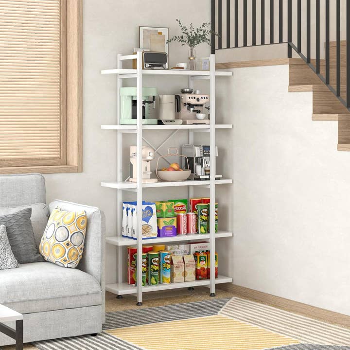 White 5 Tier Wooden Bookcase Tall Storage Organizer for wholesale on Faire6