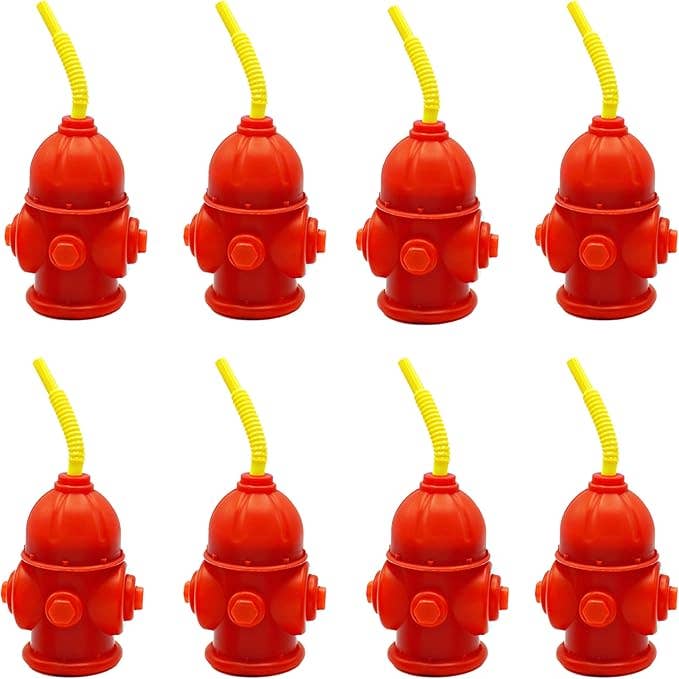Fire Hydrant Straw Cups With Lids (10 Pack) - 12oz for Paw Patrol Party Supplies, Birthday Favors, Firetruck Fireman Decorations by 4E's Novelty for wholesale by 4E's Novelty