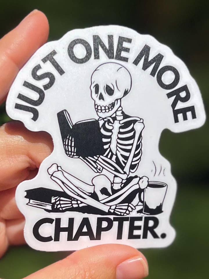 Funny Book Lover Skeleton Vinyl Decal for Laptops for wholesale by JefferyRoseCo