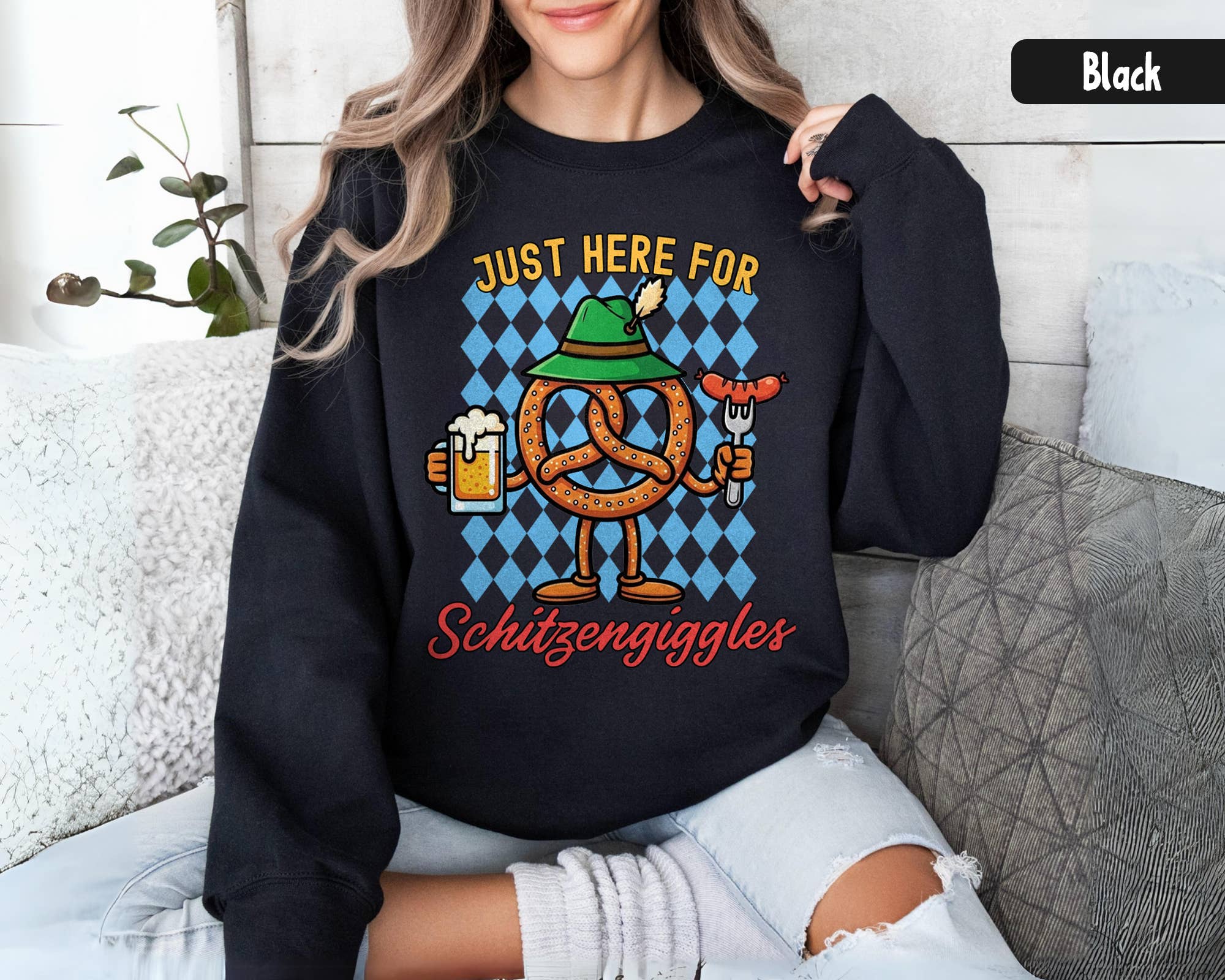 Vivtrek - Wholesale Screen Printed T-Shirt - Women's - Just Here for Schitzengiggles Funny German Beer Shirt4