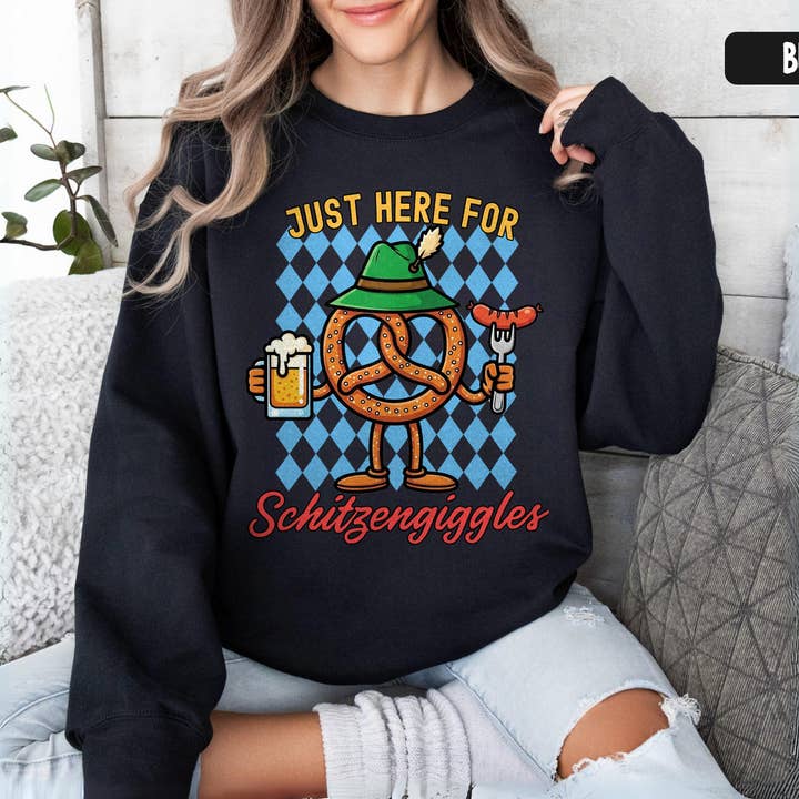 Vivtrek - Wholesale Screen Printed T-Shirt - Women's - Just Here for Schitzengiggles Funny German Beer Shirt4