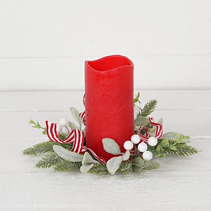 Impressive Enterprises, Inc. - Wholesale Wreath - 32123-3.5in(9)Ring-Flocked lamb's ear w. white berries2