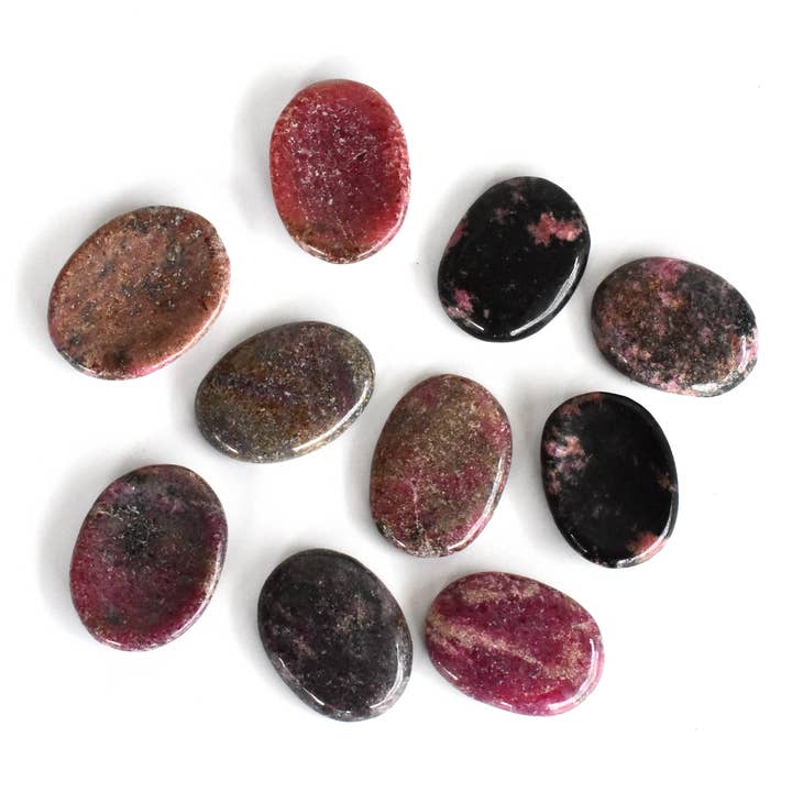 Lot of 20Pcs Rhodonite Worry Stone Thumb Indent Crystals for wholesale by Soothing Crystals
