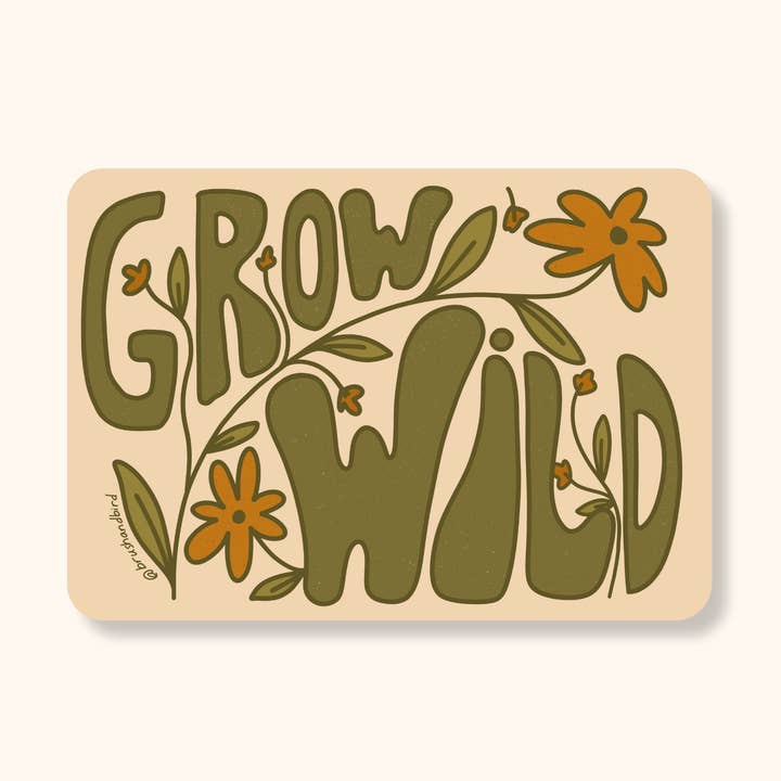 Pegatina de vinilo "Grow Wild" – Diseño floral retro dibujado a mano para venta al por mayor de Brush + Bird Paper Co.