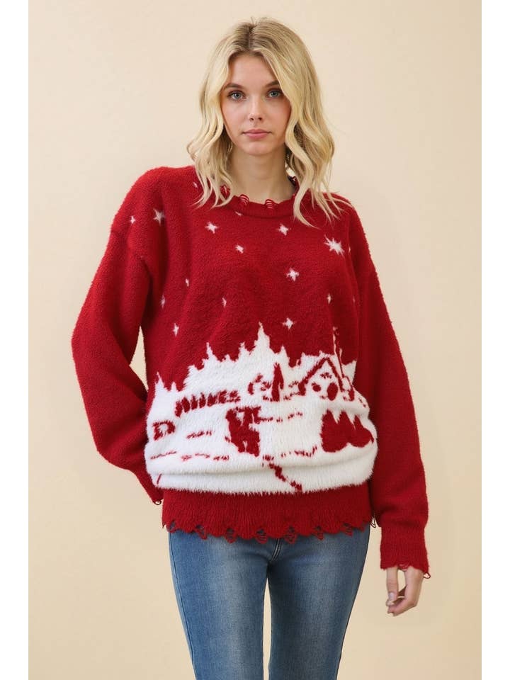 Festive Red Snow Sweater OT50870 for wholesale on Faire
