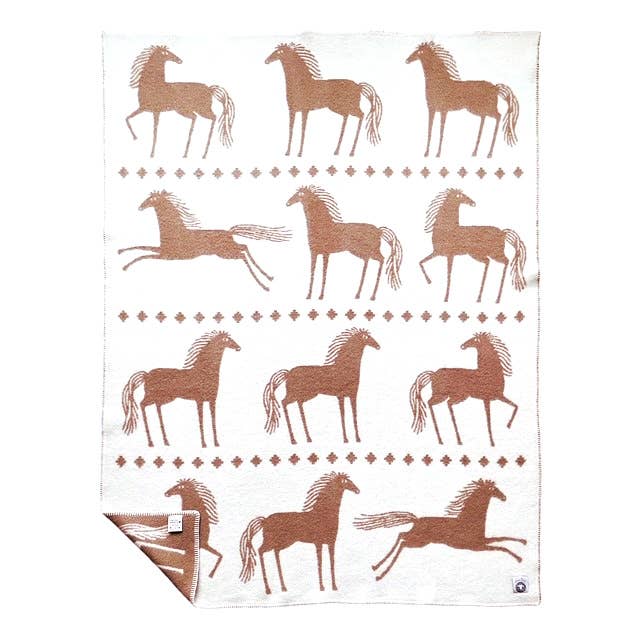 WoolOnly – Großhandel Überwurfdecke – Wendedecke Wolldecke Plaid Kuscheldecke aus Norwegische Wolle 138x188 cm, Pferd Zimt2