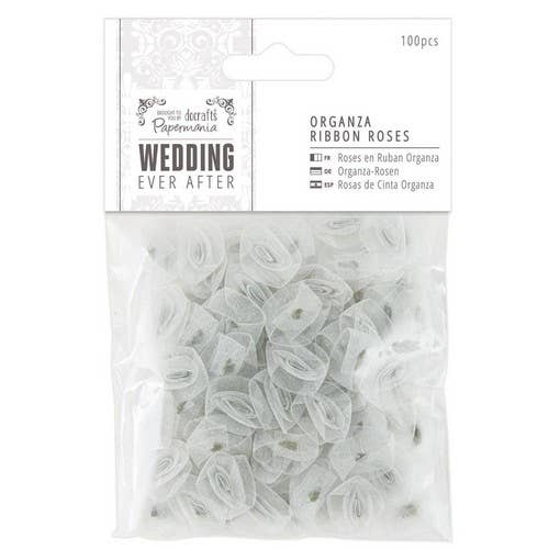 West Design Products - Wholesale Artificial Flowers - Papermania Organza Ribbon Roses (100 Pieces) Wedding Silver