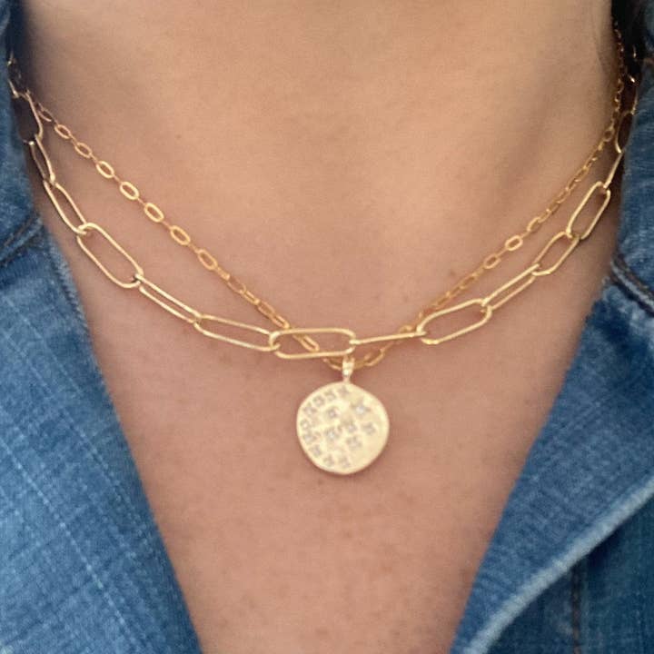 Amady Jewelry - Wholesale Pendant/Charm Necklace - Coin Medallion zircon 18k gold filled Necklace waterproof
