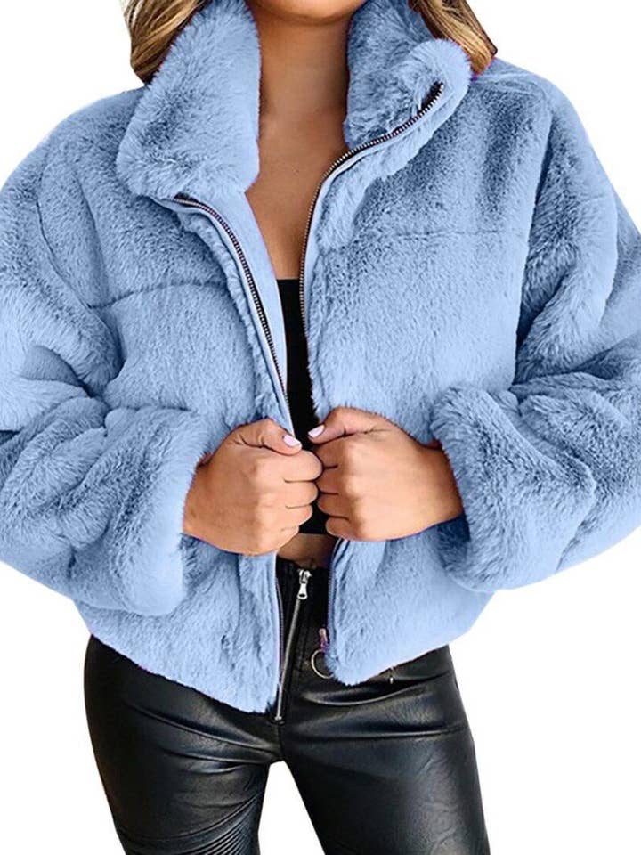 Rosa Clothing - Wholesale Coat - Women's - Furry Faux Fur Zipper Winter Warm Coat4