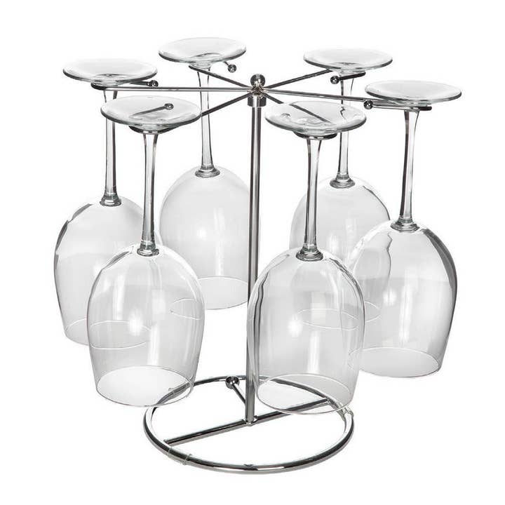 Original Products UK/EU – wholesale Dish-drying mat/rack – Chromed Steel Glass Drying Rack, holds up to 6 Wine Glasses