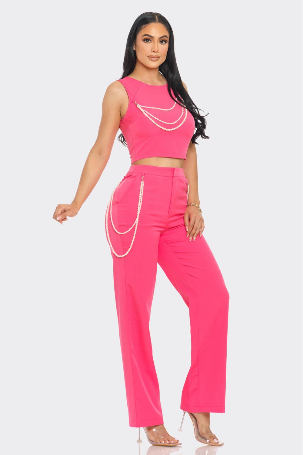 CAPSULLE - Wholesale Top & Pant Set (NOT Loungewear) - Women's - Pearly Chain Sleeveless Set1