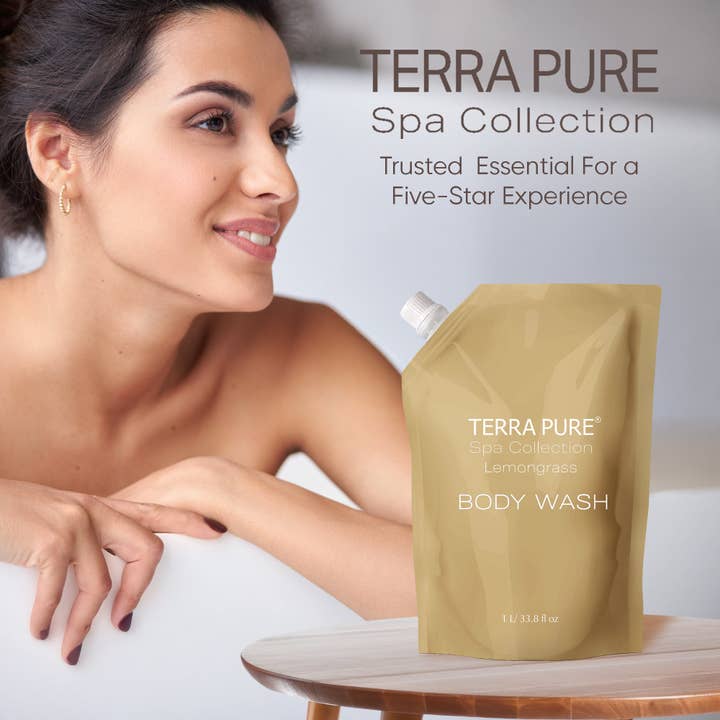 Diversified Hospitality Solutions - Wholesale Body Wash/Shower Gel - Terra Pure Spa Collection 1 Liter Body Wash Refill Bag For Soap Dispensers | Bulk Toiletries for Vacation Rentals, and Home Bathroom Showers | Green Tea Lemongrass | Single6