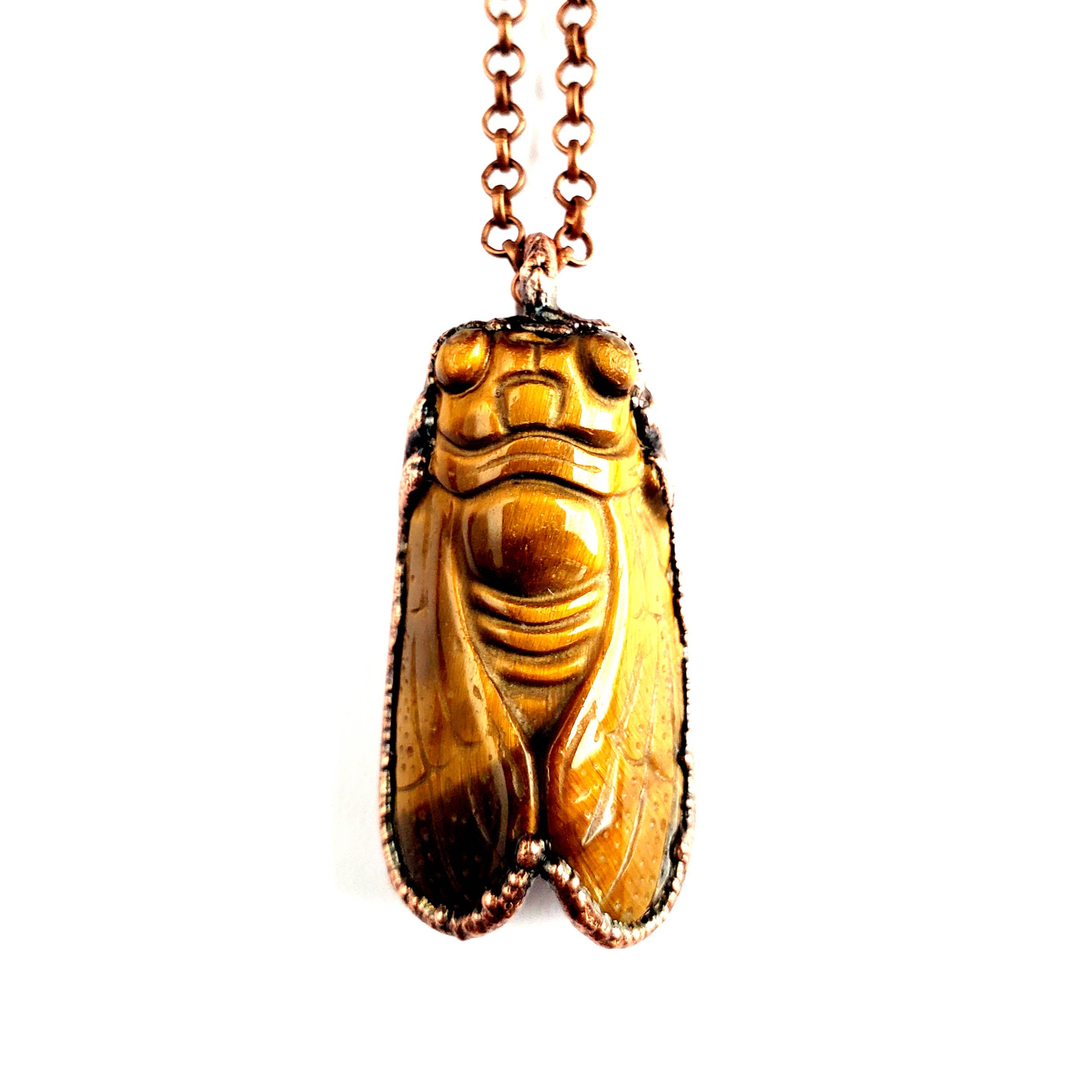 MergingMetals - Wholesale Pendant/Charm Necklace - Tiger Eye Carved Cicada Necklace2