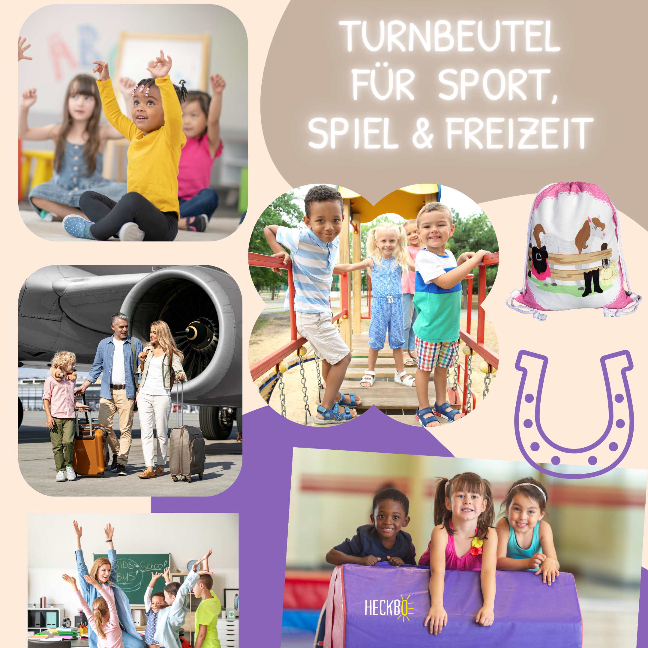 HECKBO - Wholesale Drawstring Bag - Kids - Children's gym bag horse farm5