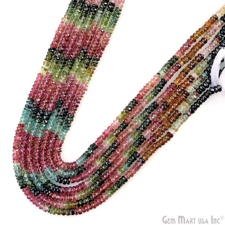 GemMartUSA - Wholesale Beads - Tourmaline Rondelle Beads, 12.5 Inch Gemstone Strand, 3-4mm5