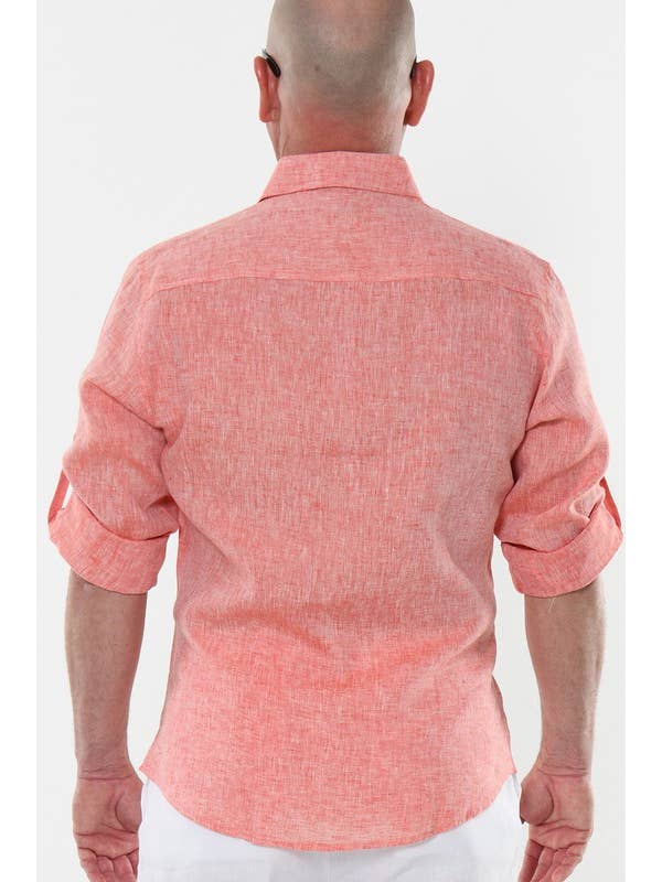 Azucar & Bohio - Wholesale Button Down Shirt - Men's - Linen Soft To The Touch Long Sleeve Roll Up Shirt