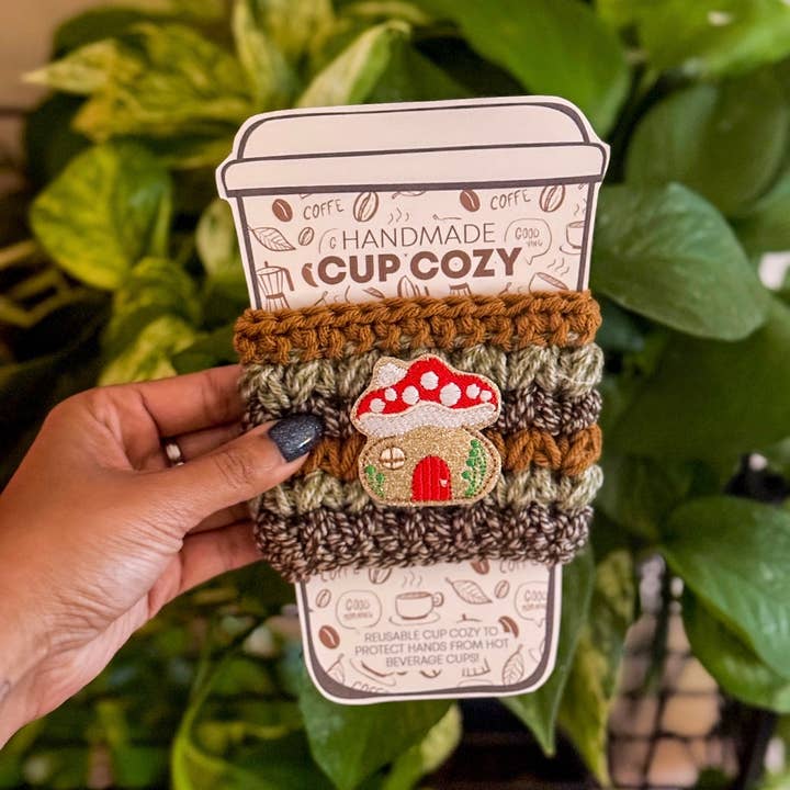 WanderlustBee - Wholesale Drink Huggers & Koozies - Mushroom Cup Cozy / Cottagecore Cozy / Whimsical Cup Cozy1