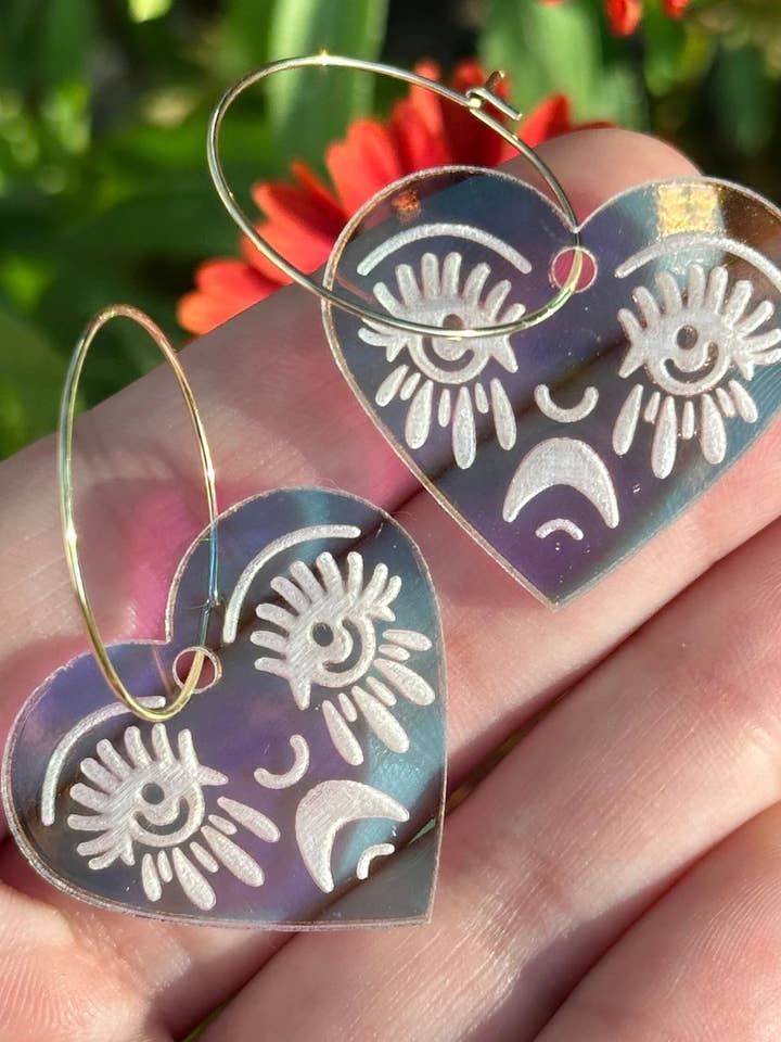 Iridescent Crying Heart Hoop Earrings for wholesale by ShlemonArt