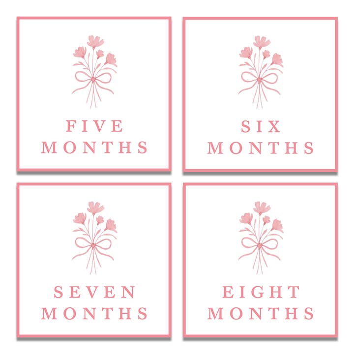 Lilypad Design Co. - Wholesale Milestone Art/Keepsake - Kids & Baby - Pink Bouquet Milestone Cards1