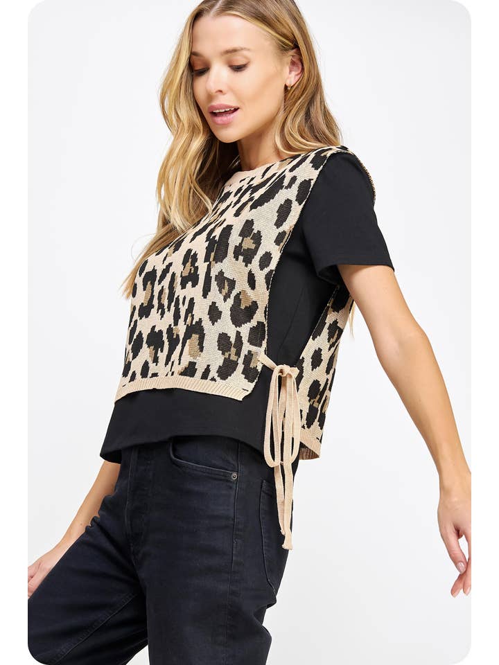 Strut & Bolt - Vente Chemisier – femme - T-shirt en tricot contrasté en tricot léopard10