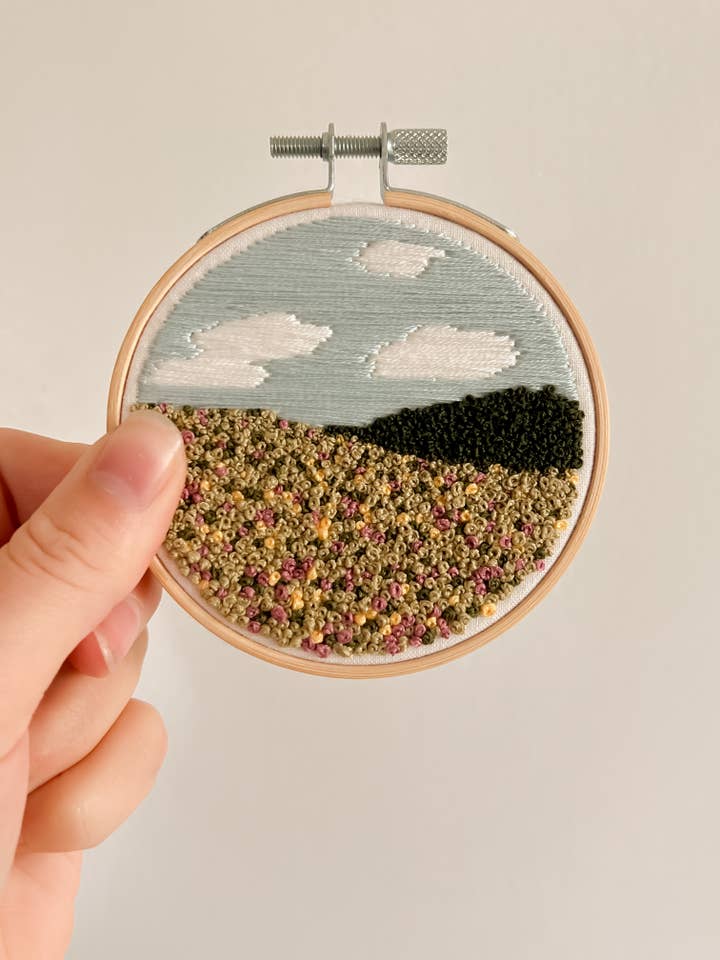 Prairie Meadow 3" Mini Hoop DIY Embroidery Kit for wholesale by Handful of Made