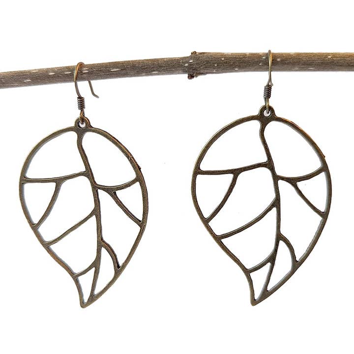 Brincos Folha de Corte Grande Bronze Antigo por atacado de Stylish Jewelry Supply
