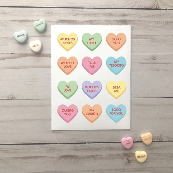 Heart Candy Medley Spanish Greeting Card for wholesale by Viva Greetings