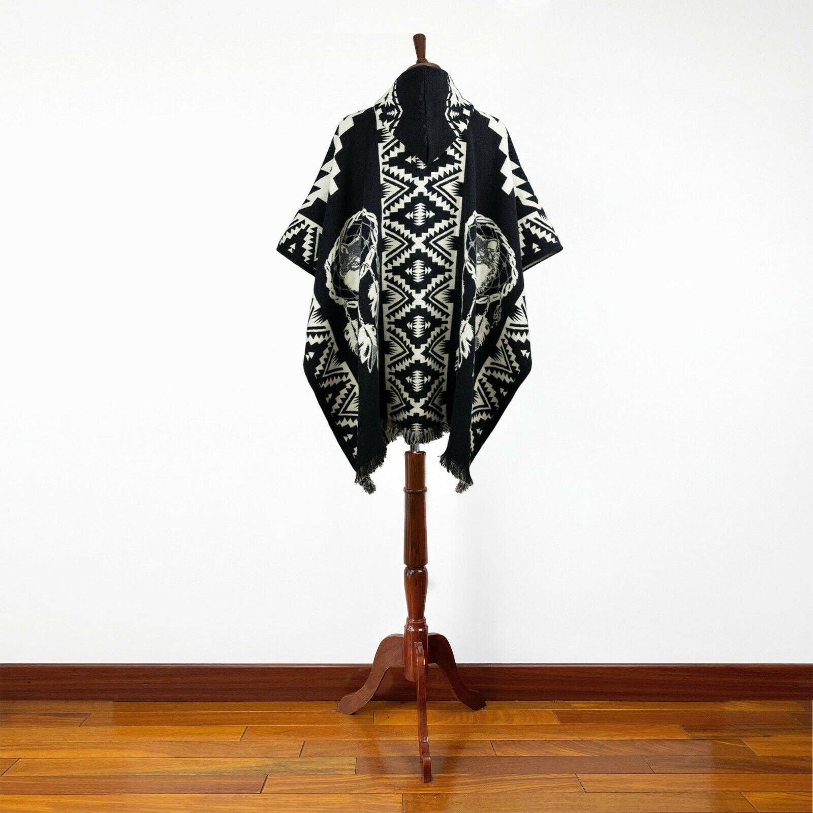 ECUALAMA - Wholesale Poncho - Unisex - Lupu - Baby Alpaca wool Unisex Hooded Poncho Pullover M-XXL - Wolf pattern6