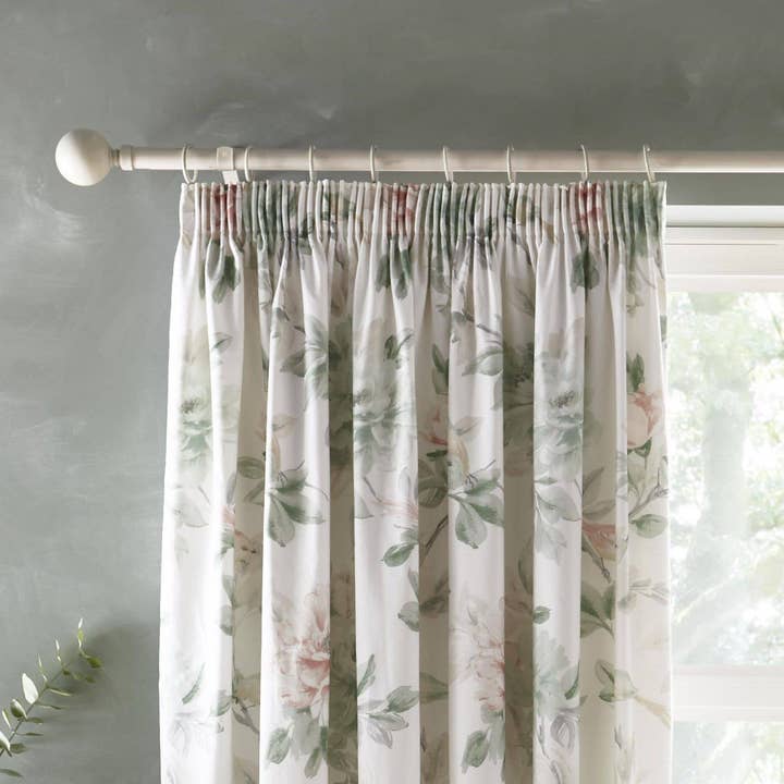 UW Home - Wholesale Curtain - Campion Pencil Pleat Curtains by Appletree in Green/Coral
