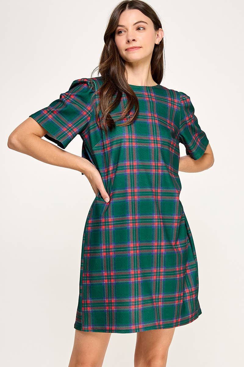 Peace Love Line – Großhandel Kleid – Damen – PL9704 - KARIERTES SHIFTKLEID MIT SCHLEIFENDETAIL AM RÜCKEN7