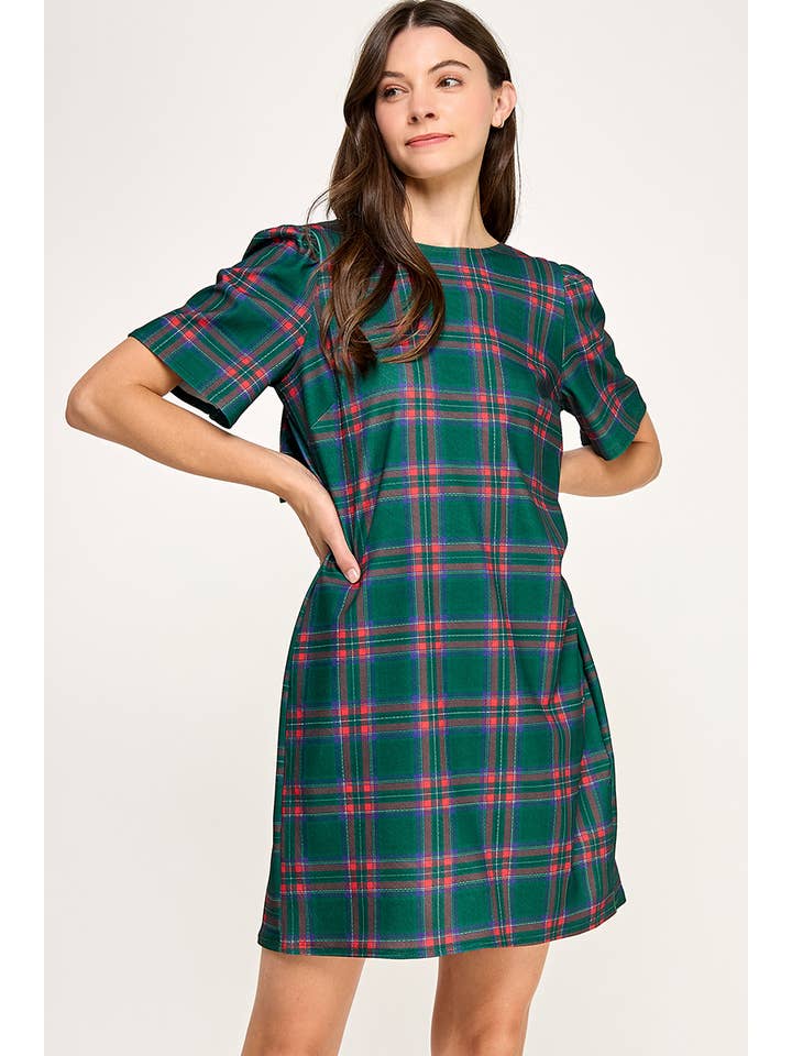 Peace Love Line - Wholesale Dress - Women's - PL9704 - PLAID PRINTED SHIFT DRESS WITH BACK BOW DETAIL7