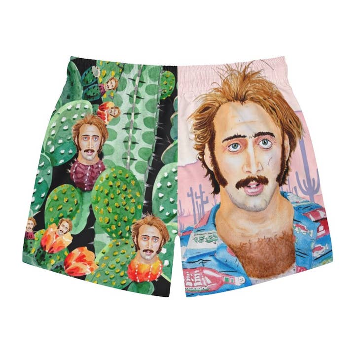 Automatically matched to design Color Nicolas Cage "Raising Arizona" Cactus Acid Trip Swim Trunks for wholesale on Faire4