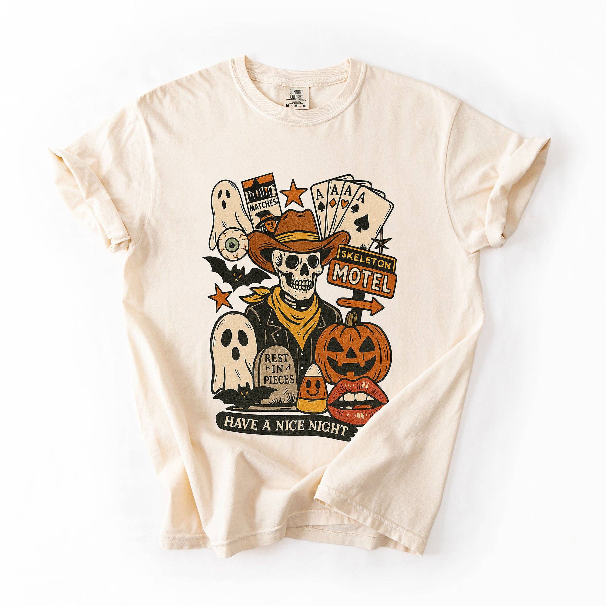 Refinery Number One LLC - Vente T-shirt à imprimés – unisexe - T-shirt rétro squelette motel, classique, vintage Halloween3