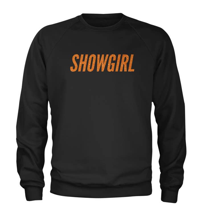 Showgirl Orange Glitter Adult Crewneck Sweatshirt for wholesale by Expression Tees