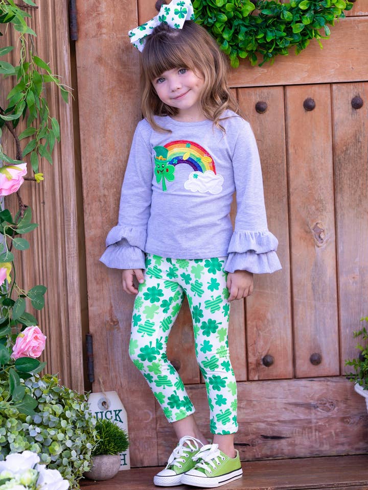 Conjunto de leggins Rainbow's End Clover para venta al por mayor de Mia Belle Girls • Wholesale