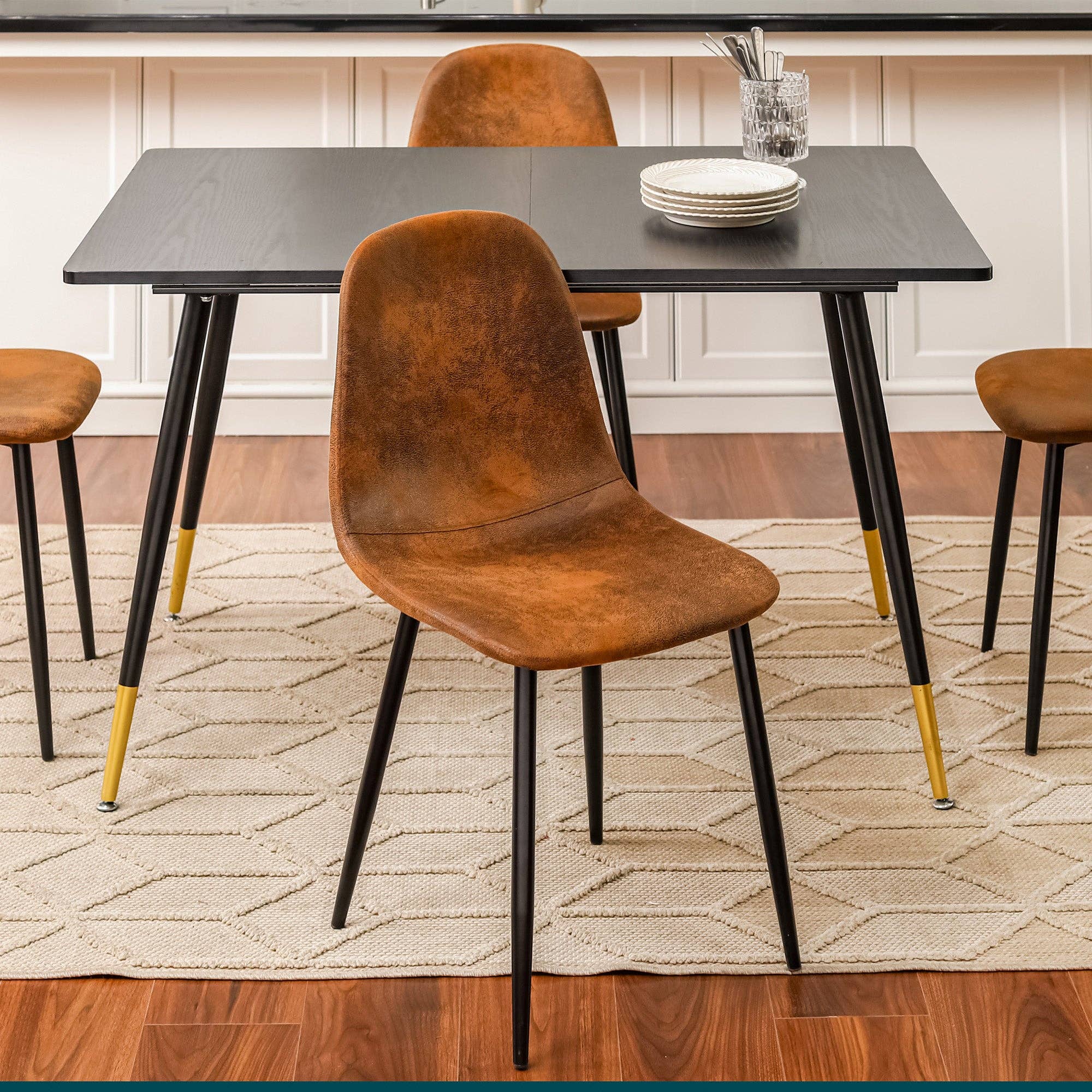 Urban Meuble – wholesale Stol – Set med 4 vintage skandinaviska matstolar i retro brunt mocka CHARLTON SUEDE BROWN11