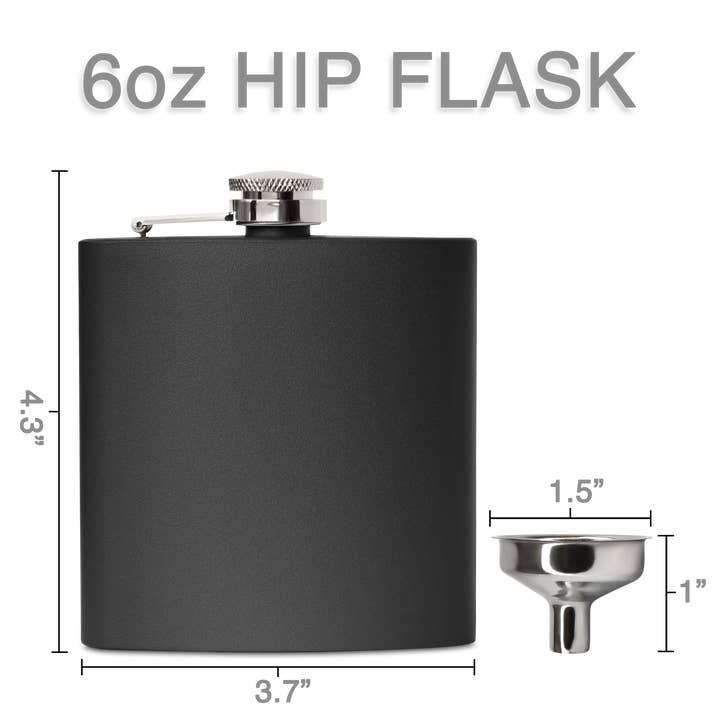 Clear Water Home Goods - Wholesale Flask - 6 oz Stainless Steel Hip Flask w/ Funnel|Powder Coated Flask