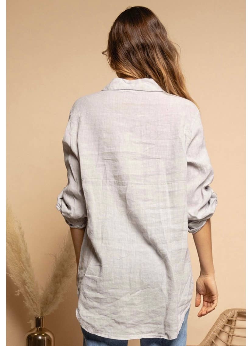 LINEN & COTTON HOUSE - Wholesale Button Down Shirt - Women's - LINEN SHIRT WITH SQUARE POCKET, SPRING SUMMER 7400126