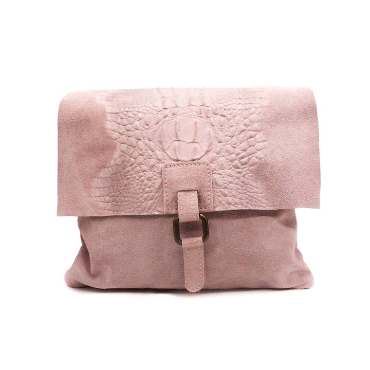 Ellas Trading - Venta al por mayor Bandolera - Mujer - Bolso cruzado de cuero de gamuza italiana suave con estampado de cocodrilo8