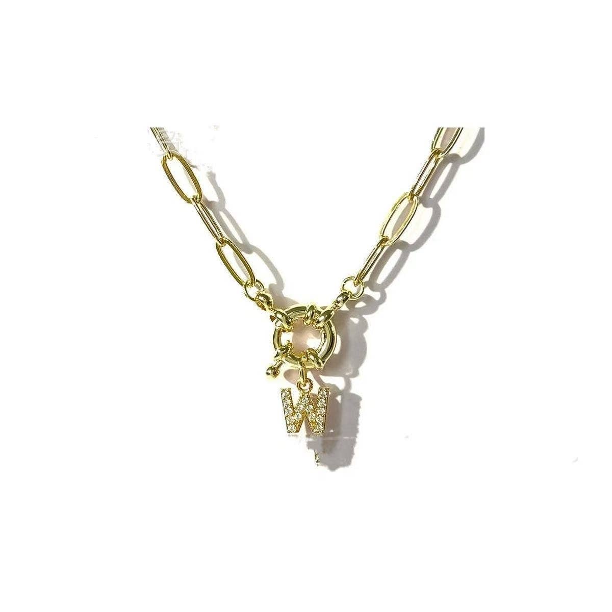 JOSSLYN by wall to wall - Wholesale Pendant/Charm Necklace - 18K STAINLESS STEEL RHINESTONE INITIAL NECKLACE | 40NK948618