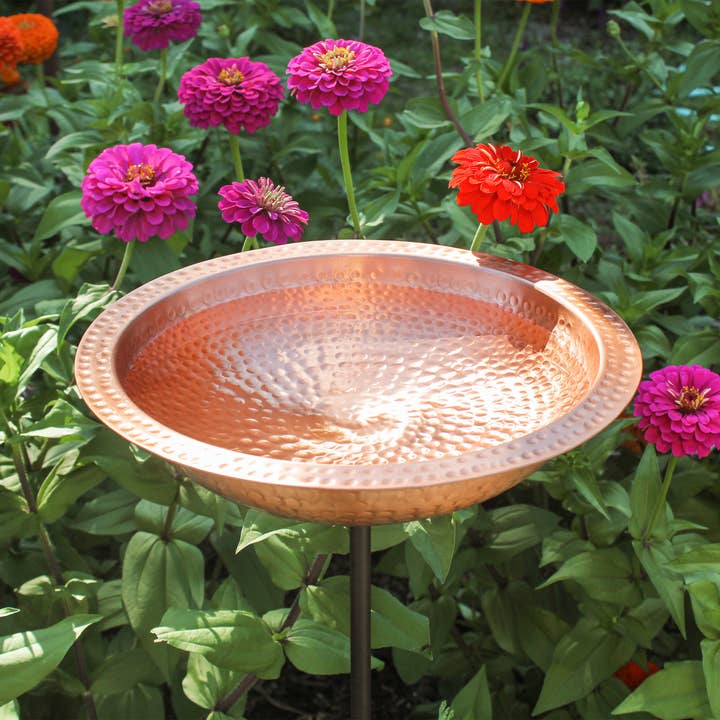 ACHLA Designs - Wholesale Bird Bath - Hammered Solid Copper Birdbath- Stake