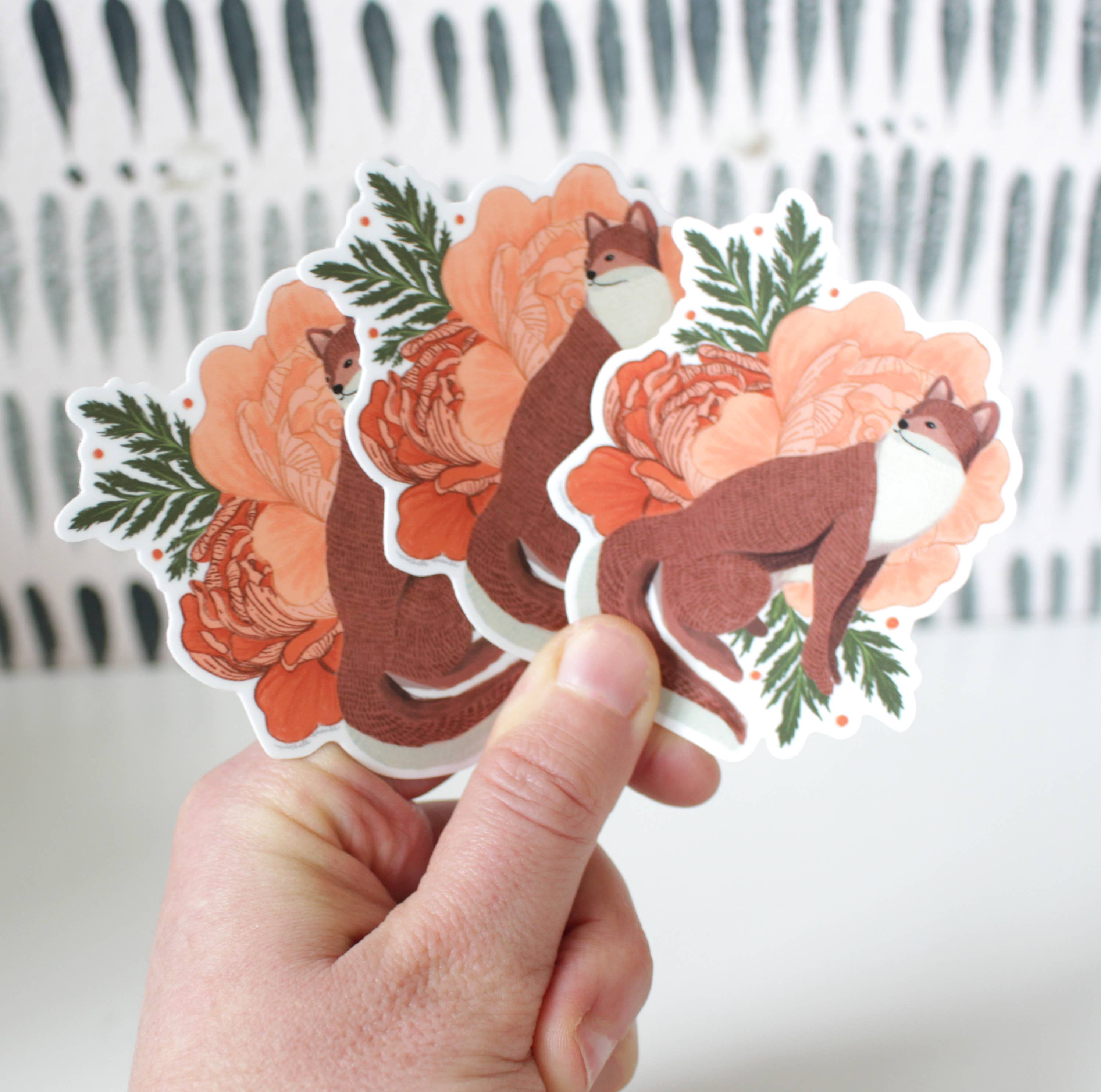 michele maule – Großhandel Aufkleber – Vinylaufkleber Rotfuchs mit Pfingstrosen1