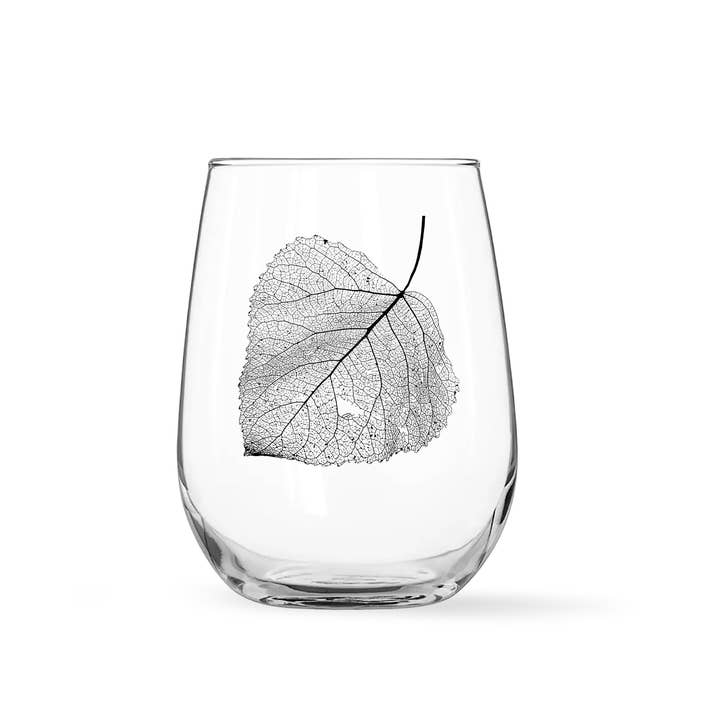 Black Lantern - Wholesale Wine Glass - Aspen Leaf Wine Glasses - Set of 2 - Stemless Wine Glasses