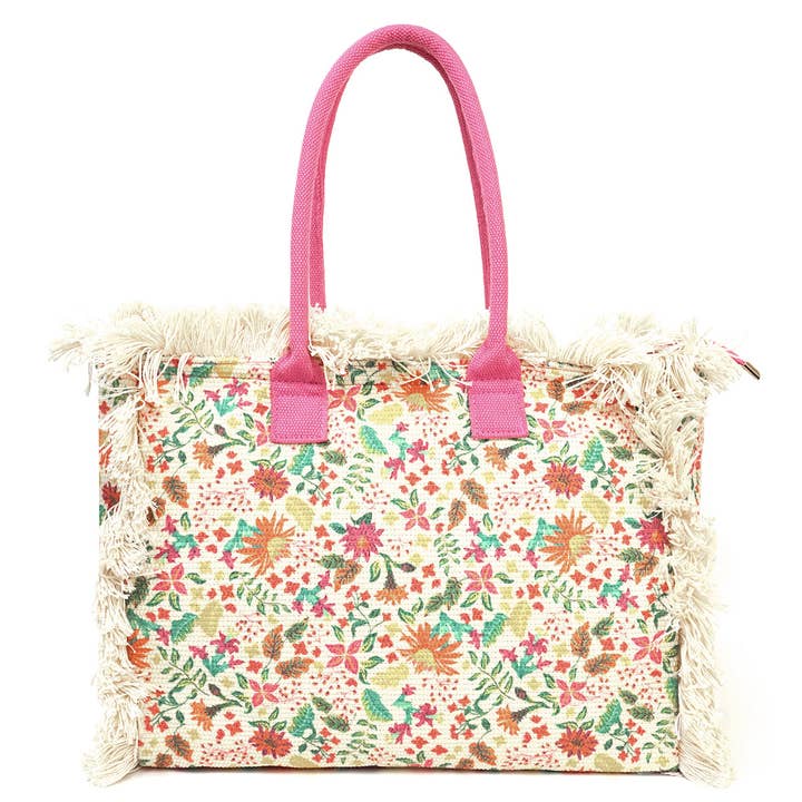 sassy kids palace - Wholesale Tote Bag - Women's - Flower Printed Fringe Tote Bag