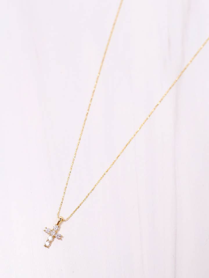 Kitty Cross Necklace GOLD for wholesale by Caroline Hill