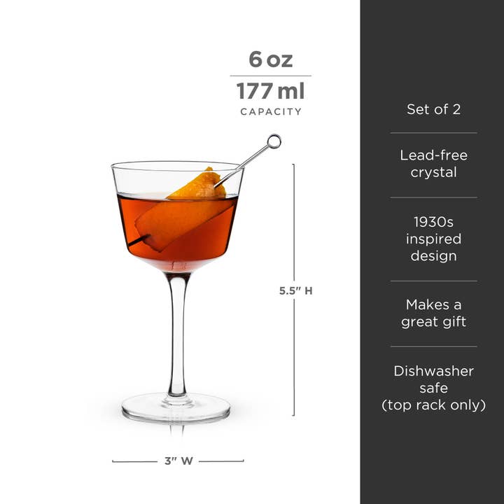 Viski - Wholesale Cocktail/Liquor Glass - Rayeâ„¢ Angled Crystal Nick & Nora Glasses - Set of 2