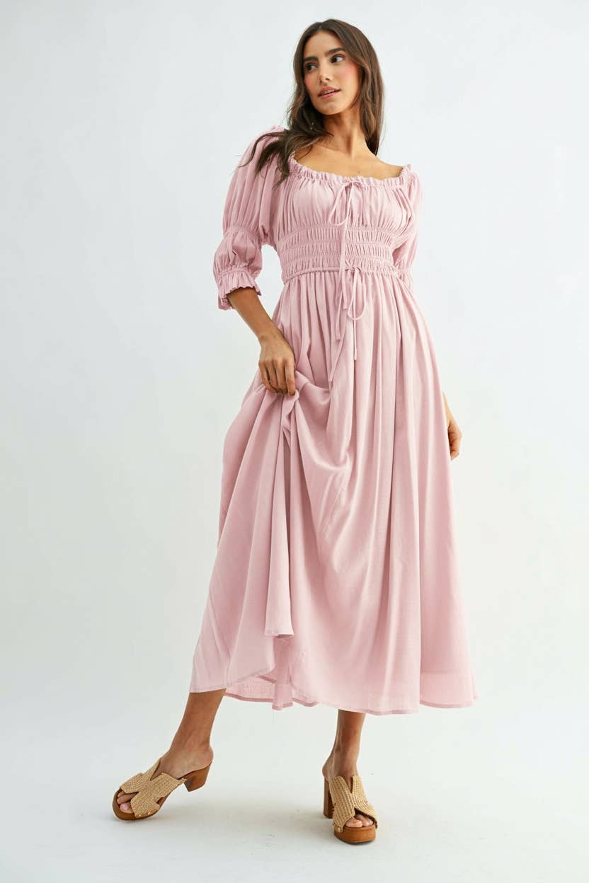 Camellia - Vente Robe – femme - ROBE MIDI ÉPAULES DÉNUDÉES SMOCKÉE JUPE PLISSÉE CD251642
