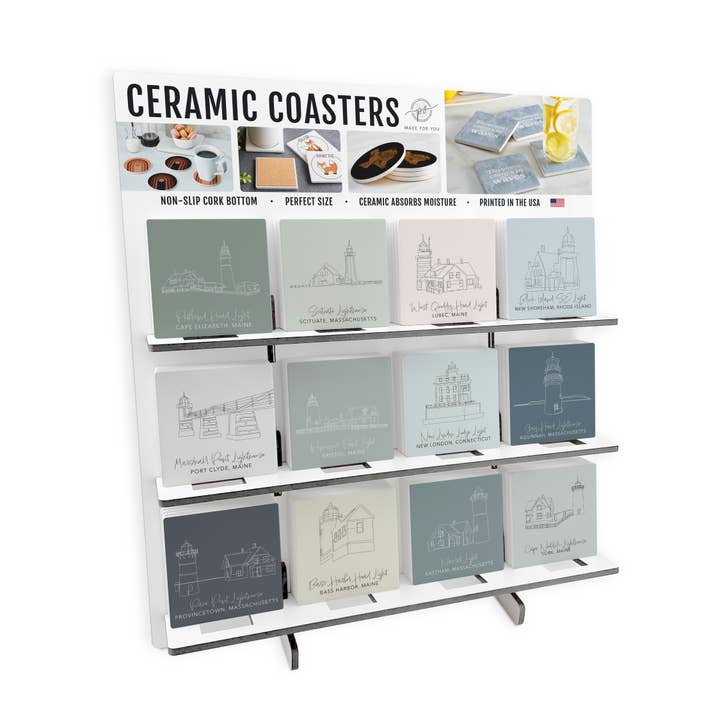 Lighthouse Line Drawing 2 Theme Squa|Pop Square Coasters voor wholesale door Love Local